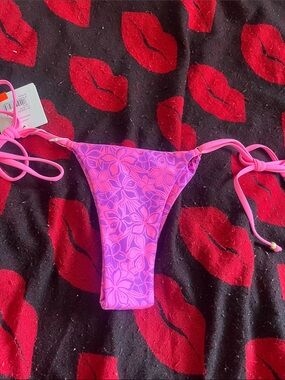 Kulani Kinis Pink and Purple Floral Tie-Side Bikini Bottom